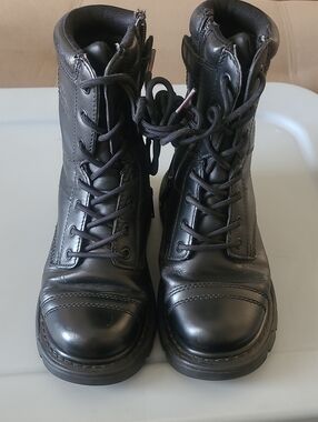 Thorogood Steel Toe Black Leather Lace-Up Combat Boots Size 6.5